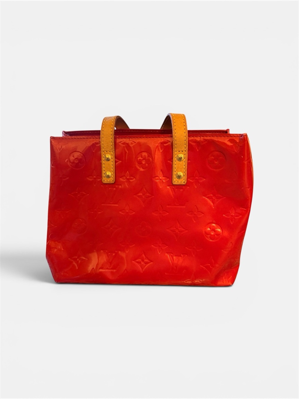 Louis Vuitton Red Patent Tote with Tan Leather Handles